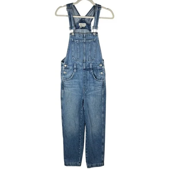 Madewell Straight-Leg Jean Overalls XXS Hickory Wash Faded Denim Cropped Length - Picture 1 of 15